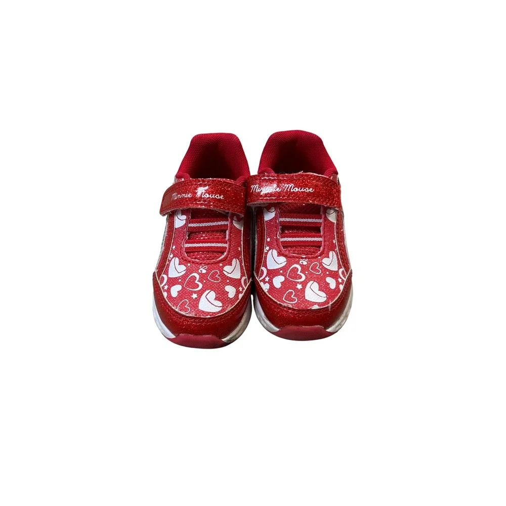 Disney Minnie Mouse Toddler Girls Red Glitter Light Up Sneakers Size 6 M